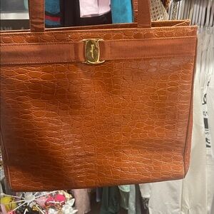 Salvatore Ferragamo Tan Crocodile-Embossed Tote